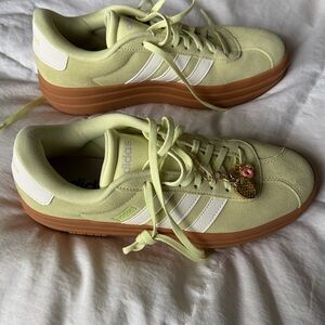 Adidas Women's Lime Green and White Sneakers